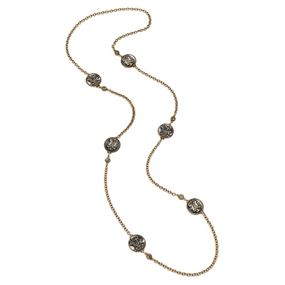 Vintage Robin Steele Two Tone Roman Coin Silver-Gold Medallion Necklace